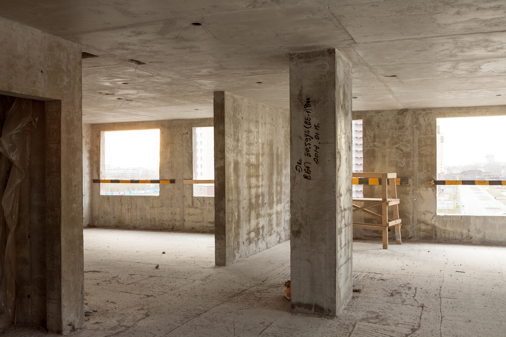 beton, huis, binnenkant